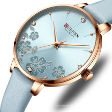 CURREN Watches 9068 Women Brand Leather Quartz Wristwatches Luxury Design Clock for Ladies Charm Flowers Dial Montre Femme